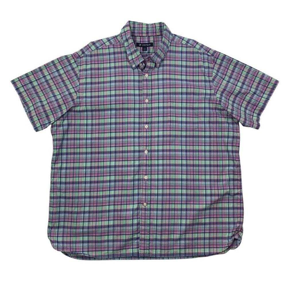 Cremieux Shirt Mens XXL 2XL Pink Blue Mint Cotton Check Button Down Short Sleeve